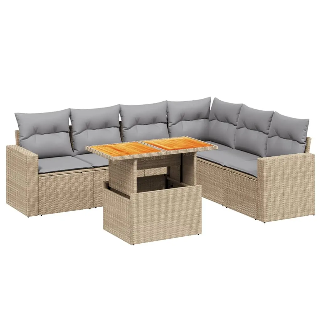 7 Piece Garden Sofa Set Outdoor Furniture Patio Beige Poly Rattan with Cushions