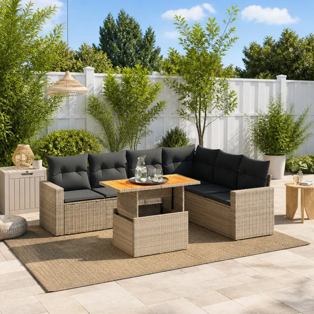Garden Sofa Set 7 Piece Modular Outdoor Furniture Grey Poly Rattan