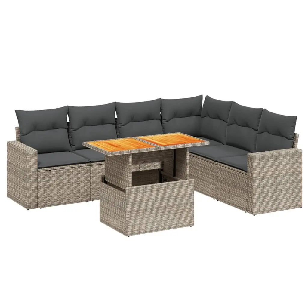 Garden Sofa Set 7 Piece Modular Outdoor Furniture Grey Poly Rattan