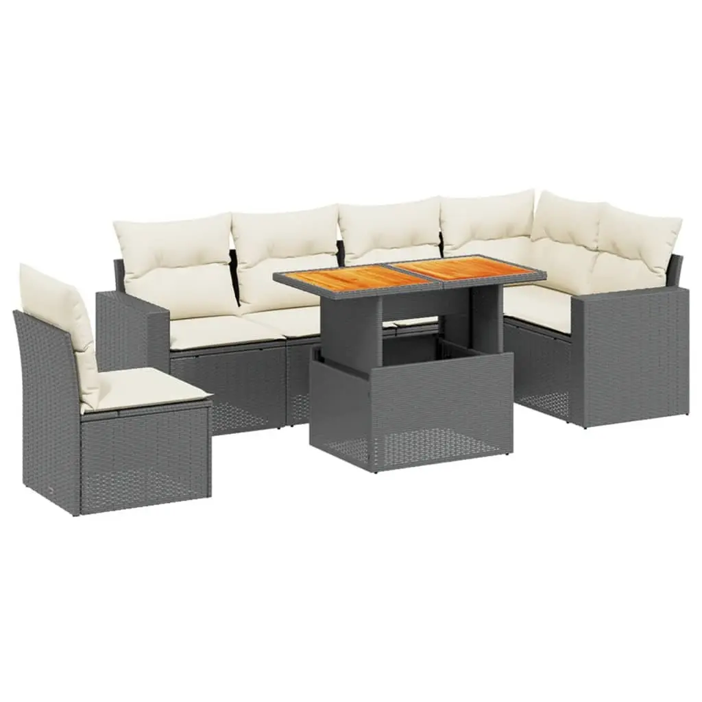 7 Piece Garden Sofa Set with Cushions Black Outdoor Patio Furniture Poly Rattan