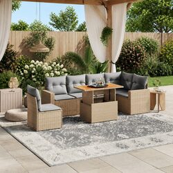 7 Piece Outdoor Garden Sofa Set Beige Poly Rattan Furniture with Cushions