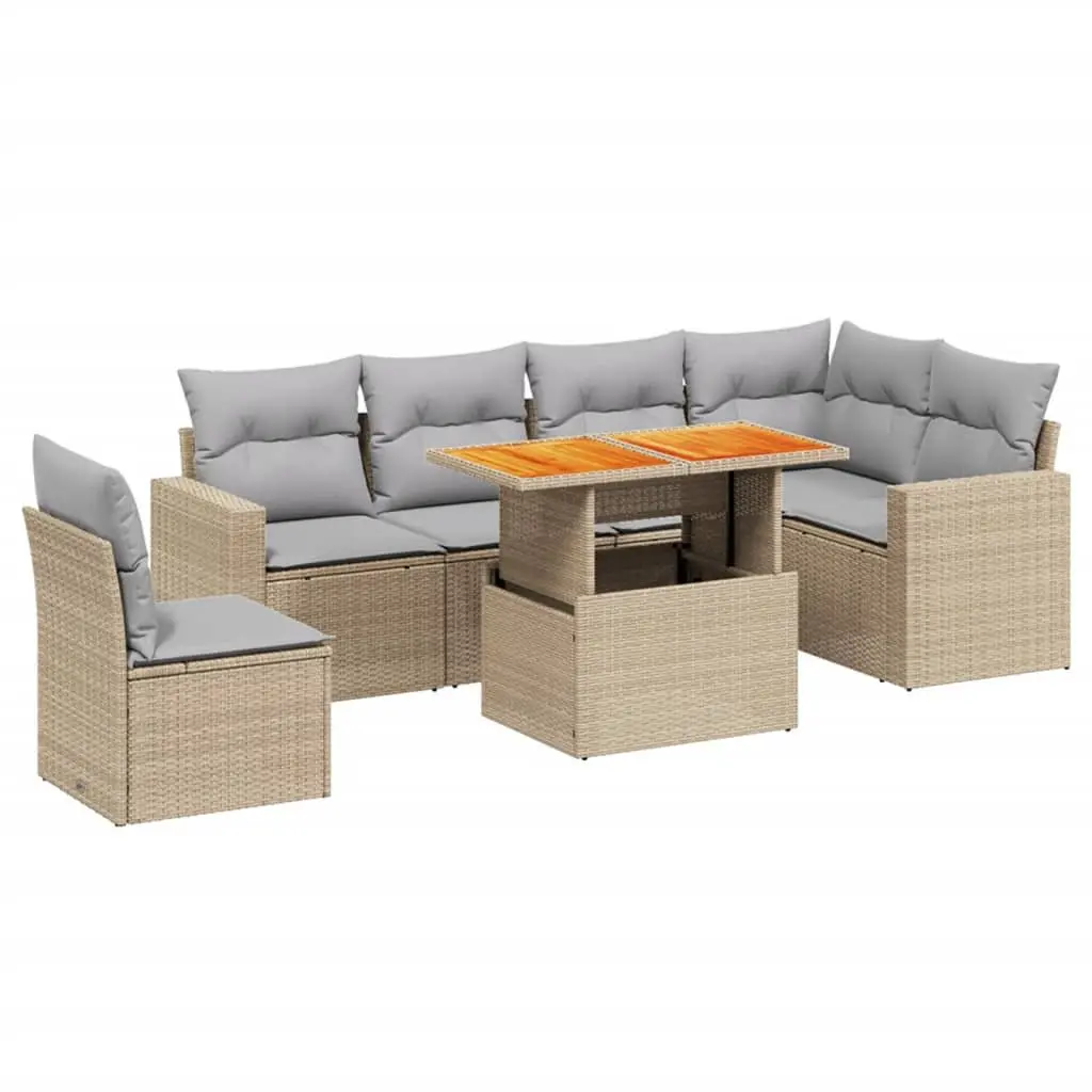 7 Piece Outdoor Garden Sofa Set Beige Poly Rattan Furniture with Cushions