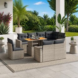 Garden Sofa Set 9 Piece Outdoor Furniture Grey Poly Rattan Patio Lounge with