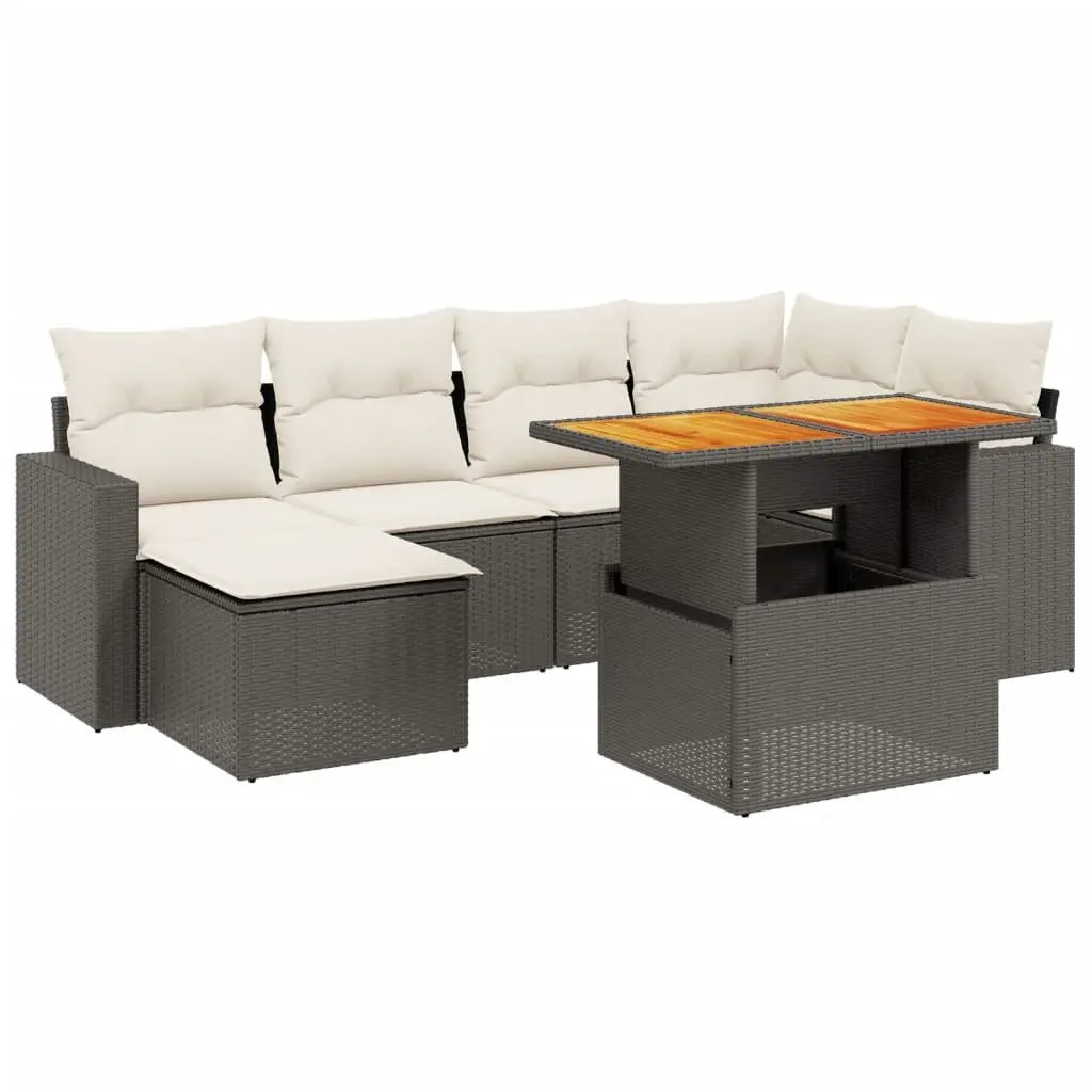 7 Piece Outdoor Garden Sofa Set Black Poly Rattan Patio Furniture with Cushions
