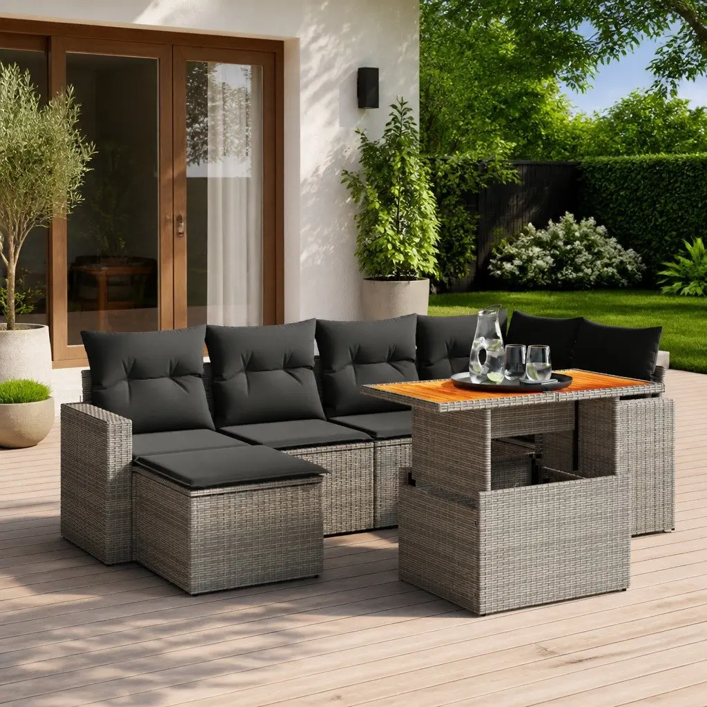 7 Piece Garden Sofa Set Grey Poly Rattan Outdoor Furniture Patio Lounge with
