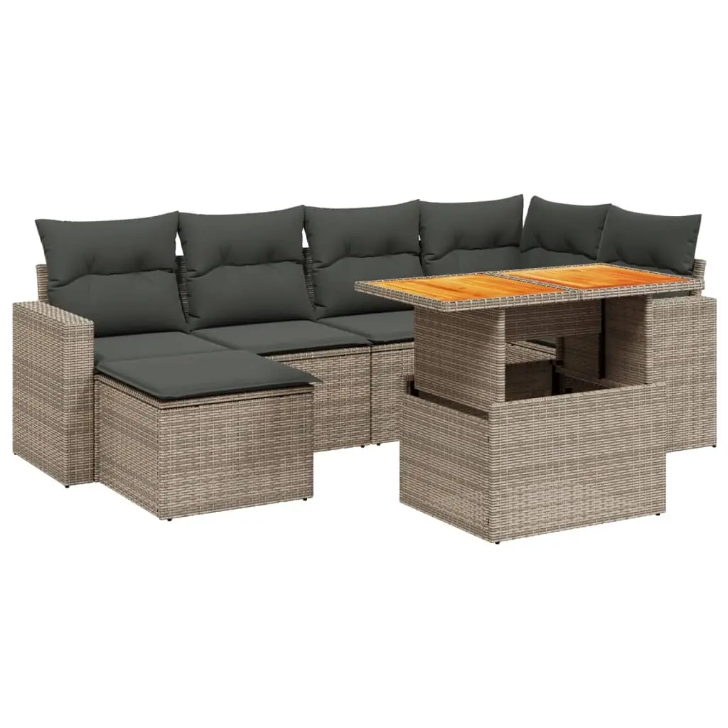 7 Piece Garden Sofa Set Grey Poly Rattan Outdoor Furniture Patio Lounge with