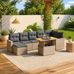 Garden Sofa Set 8 Piece Grey Poly Rattan Outdoor Furniture with Cushions Patio