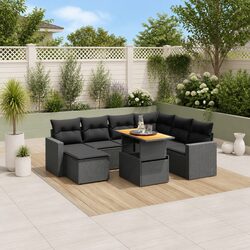 Garden Sofa Set 8 Piece Outdoor Furniture Patio Lounge Black Poly Rattan Modular