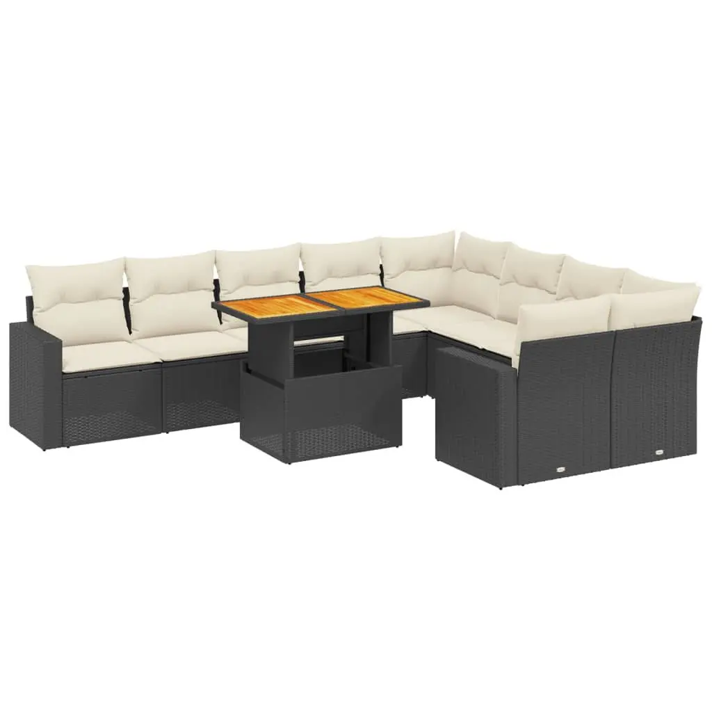 10 Piece Garden Sofa Set Outdoor Furniture Black Poly Rattan Modular Patio