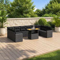 11 Piece Garden Sofa Set Outdoor Furniture Black Poly Rattan with Cushions Patio