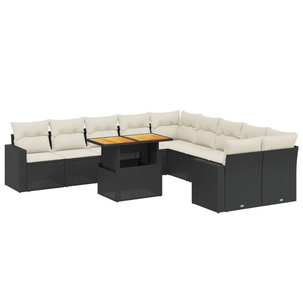 11 Piece Garden Sofa Set Outdoor Furniture Black PE Rattan with Cushions Patio
