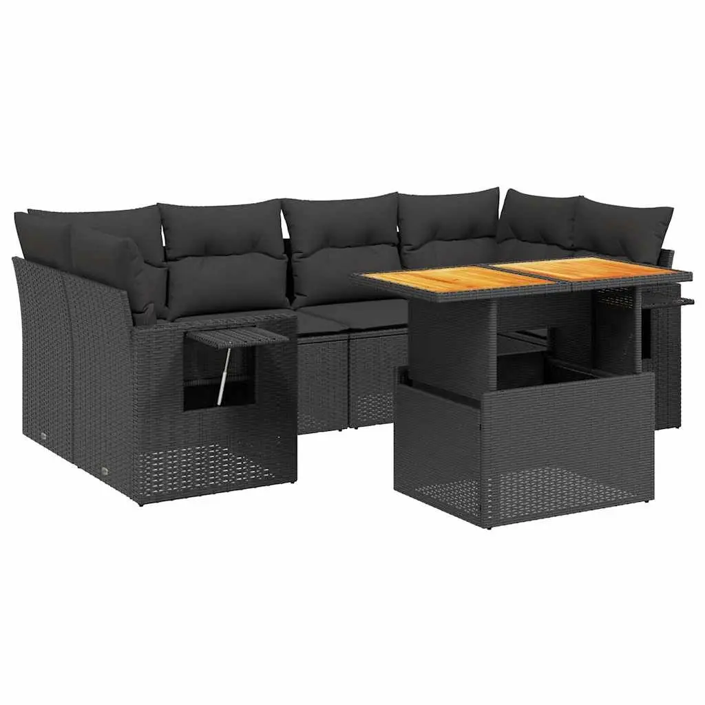 7 Piece Outdoor Garden Sofa Set Black Poly Rattan Patio Furniture with Cushions