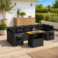 Garden Sofa Set 8 Piece Outdoor Furniture Patio Rattan Cushions Black Modular