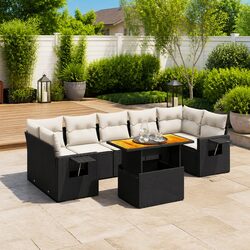 Garden Sofa Set 8 Piece Outdoor Furniture Patio Black Poly Rattan Modular