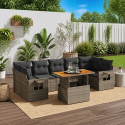 Garden Sofa Set 8 Piece Outdoor Furniture Grey Poly Rattan Modular Patio