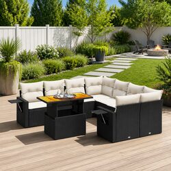 Garden Sofa Set 9 Piece Outdoor Furniture Black Poly Rattan Modular Patio