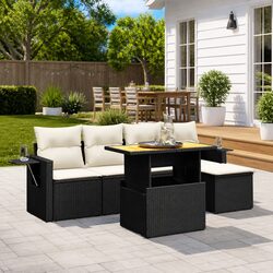 Garden Sofa Set 6 Piece Outdoor Furniture Black Poly Rattan Modular Patio