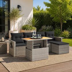 Garden Sofa Set 6 Piece Outdoor Furniture Grey Poly Rattan Modular Patio Lounge