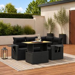 5 Piece Outdoor Garden Sofa Set Black Poly Rattan Patio Furniture Adjustable