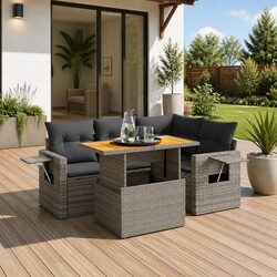Garden Sofa Set 5 Piece Outdoor Furniture Grey Poly Rattan Patio Lounge Modular