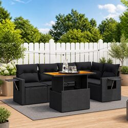 6 Piece Garden Sofa Set with Cushions Black Poly Rattan Outdoor Furniture Patio
