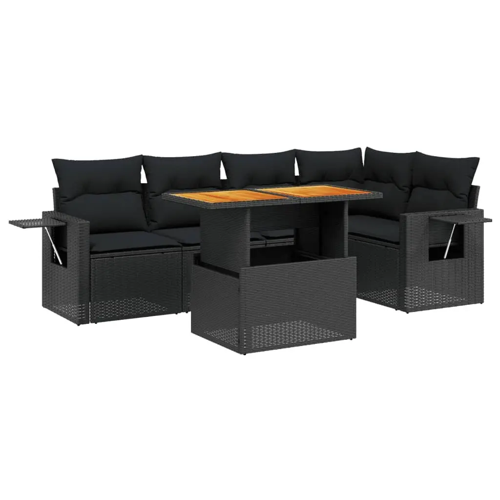 6 Piece Garden Sofa Set with Cushions Black Poly Rattan Outdoor Furniture Patio