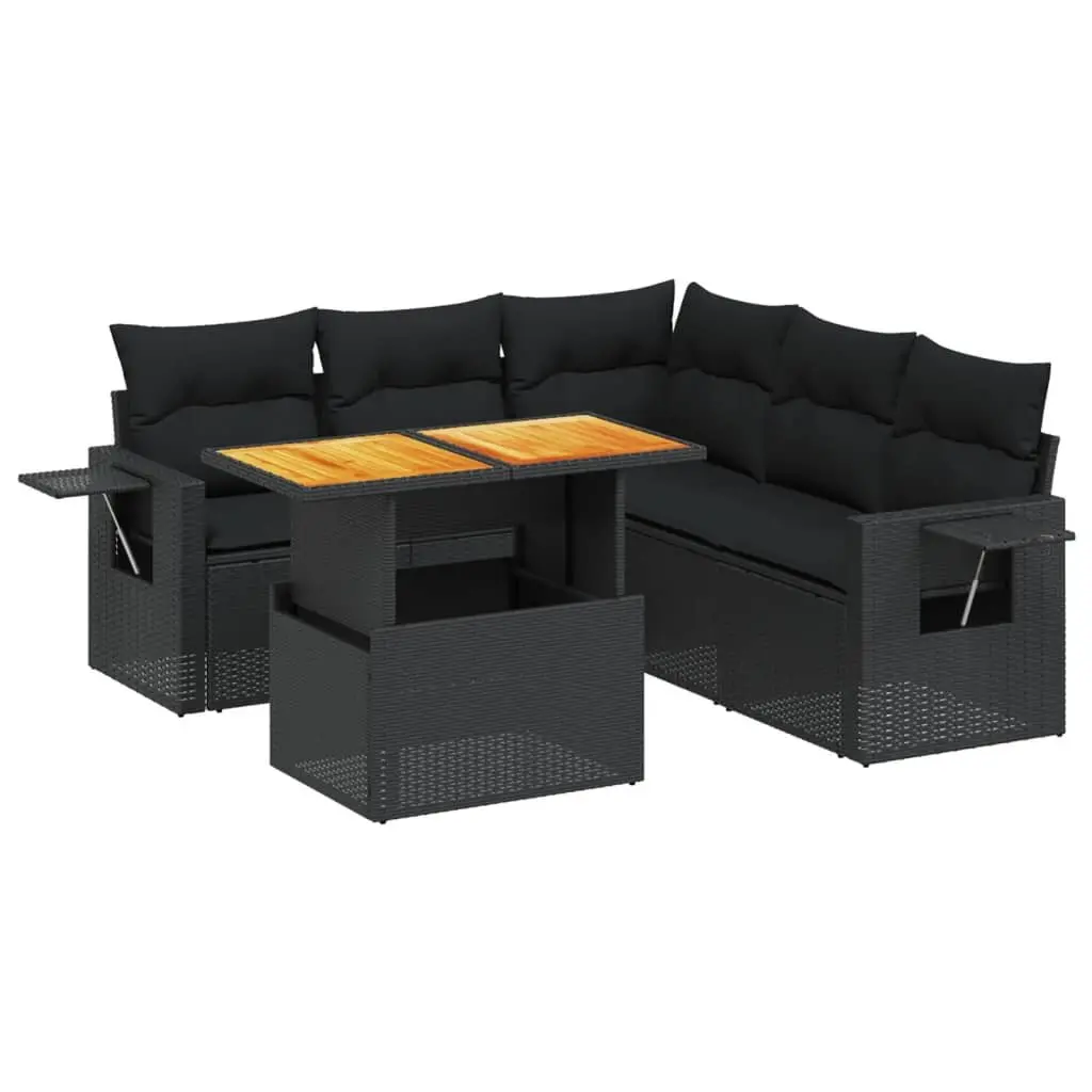 6 Piece Garden Sofa Set Modular Black PE Rattan Outdoor Patio Furniture with Adjustable Table and Cushions