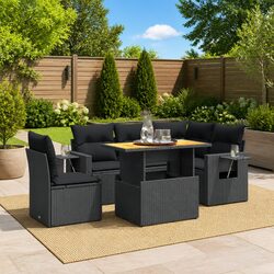 Garden Sofa Set 6 Piece Black Poly Rattan Outdoor Furniture Patio Seating
