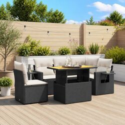 Garden Sofa Set 6 Piece Outdoor Furniture Black Poly Rattan Patio Lounge
