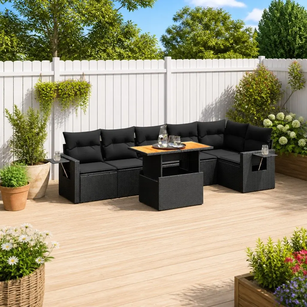 7 Piece Garden Sofa Set Outdoor Furniture Patio Sectional with Cushions Black