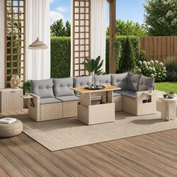 7 Piece Garden Sofa Set Outdoor Patio Furniture Beige Poly Rattan Modular