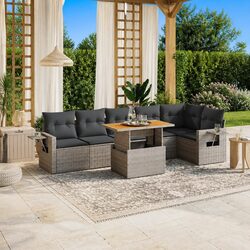 Garden Sofa Set 7 Piece Outdoor Furniture Poly Rattan Grey Patio Lounge Cushions