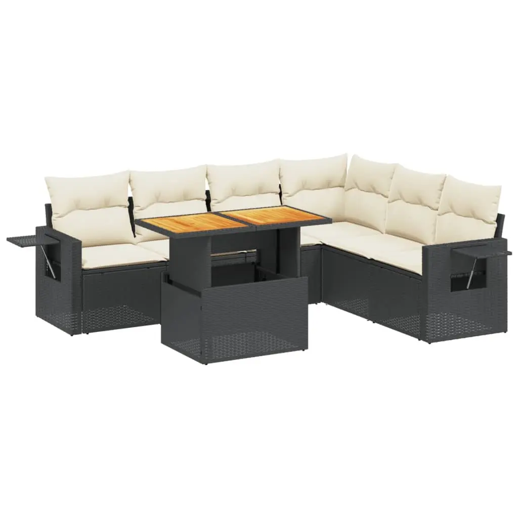 7 Piece Garden Sofa Set Black Poly Rattan Outdoor Furniture Patio Lounge