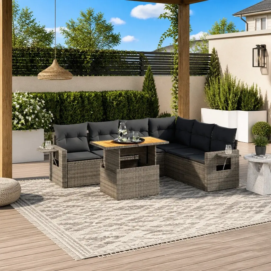 7 Piece Garden Sofa Set Adjustable Dining Table Foldable Side Table Outdoor