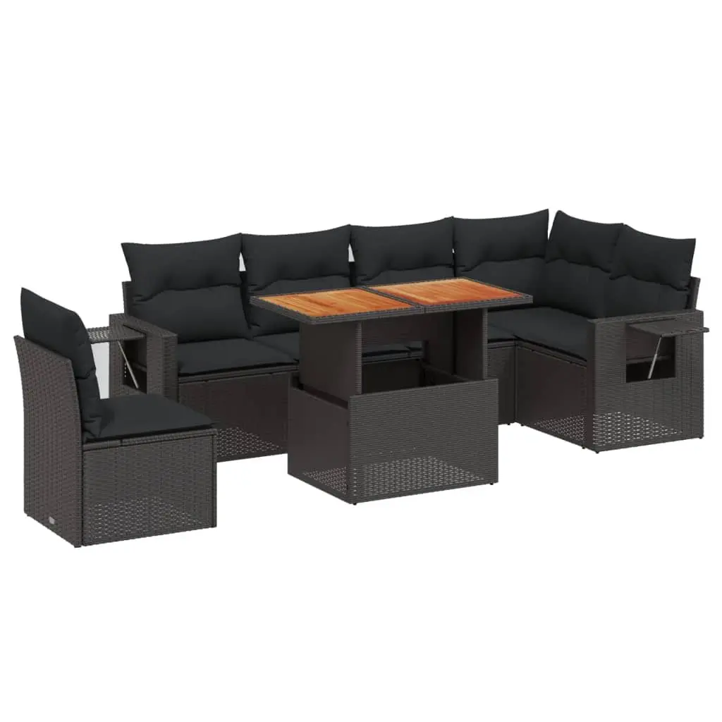 7 Piece Garden Sofa Set Outdoor Patio Furniture with Cushions Black Poly Rattan