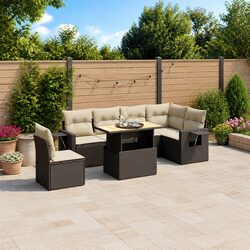 7 Piece Garden Sofa Set Outdoor Furniture with Adjustable Dining Table Black