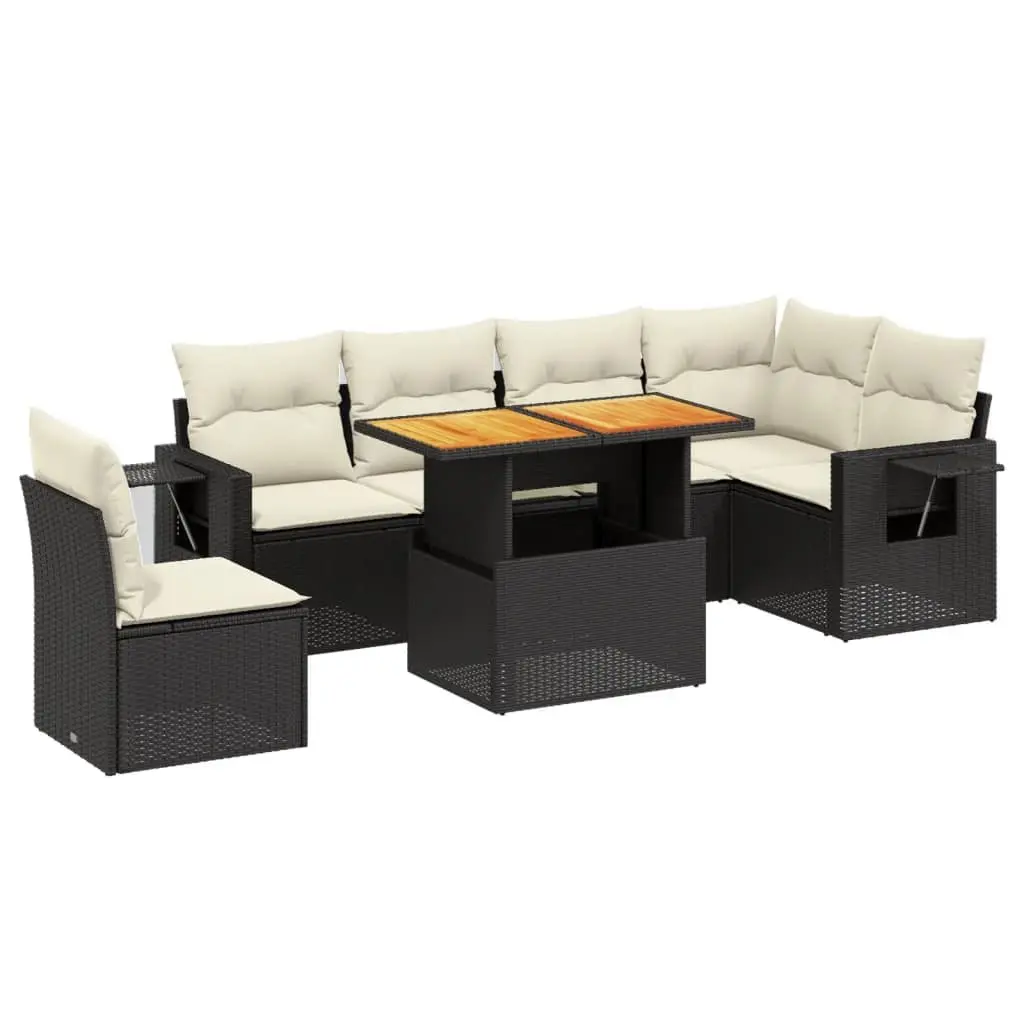 7 Piece Garden Sofa Set Outdoor Furniture with Adjustable Dining Table Black