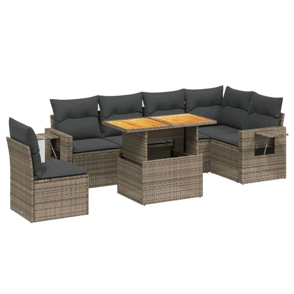 7 Piece Garden Sofa Set with Cushions Grey Outdoor Patio Furniture Modular