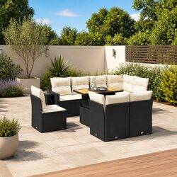 Garden Sofa Set 9 Piece Outdoor Furniture Black Poly Rattan Modular Patio Lounge