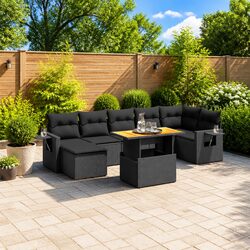Garden Sofa Set 8 Piece Outdoor Furniture Patio Sectional Black Poly Rattan