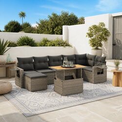 8 Piece Garden Sofa Set Outdoor Furniture Grey Poly Rattan with Cushions Patio