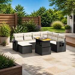 Garden Sofa Set 8 Piece Outdoor Furniture Patio Black Poly Rattan Modular Lounge