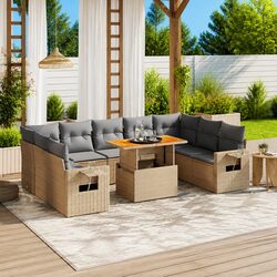 Garden Sofa Set 10 Piece Outdoor Furniture with Cushions Beige Poly Rattan