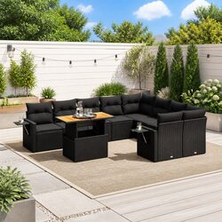 Garden Sofa Set 10 Piece Outdoor Furniture Black Poly Rattan Patio Lounge Suite