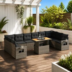 Garden Sofa Set 11 Piece Outdoor Furniture Grey Poly Rattan Patio Lounge with