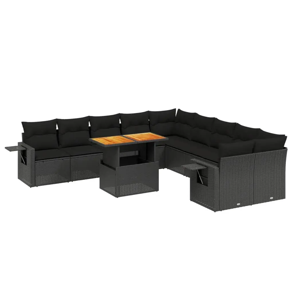 11 Piece Outdoor Garden Sofa Set Black PE Rattan Patio Furniture with Cushions
