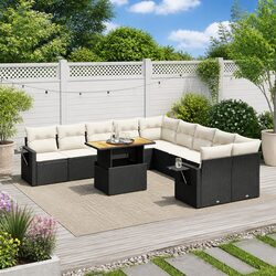 Garden Sofa Set 11 Piece Outdoor Patio Furniture Black Poly Rattan with Cushions
