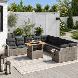 Garden Sofa Set 11 Piece Outdoor Furniture Patio Grey Poly Rattan with Cushions