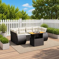 Garden Sofa Set 7 Piece Outdoor Furniture Black Poly Rattan Patio Lounge with