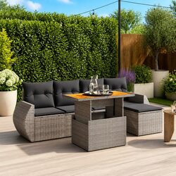 Garden Sofa Set 6 Piece Outdoor Furniture Patio Grey Poly Rattan Modular